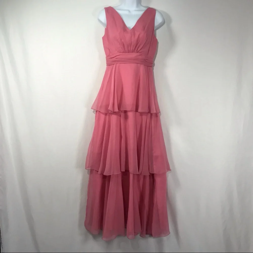 Sold—Vintage Pink Chiffon Empire Waist Maxi Dress with Matching Chiffon Cape - Picture 8 of 17